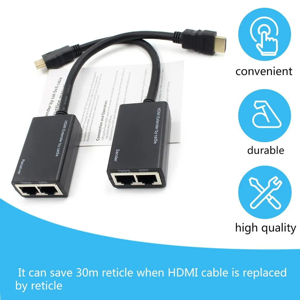 1080p HDMI Over RJ45 CAT5e CAT6 UTP LAN Ethernet Balun Extender Repeater Network Extension Amplifier 1080p HDMI Over RJ45 CAT5e CAT6 UTP LAN Ethernet Balun Extender Repeater Network Extension Amplifier