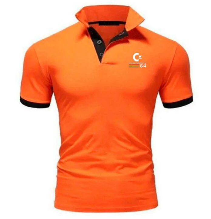 Мужская рубашка поло, новинка, летняя, короткий рукав, отложной воротник, тонкая, повседневная, дышащая, одноцветная, деловая рубашка - Цвет: orange-64