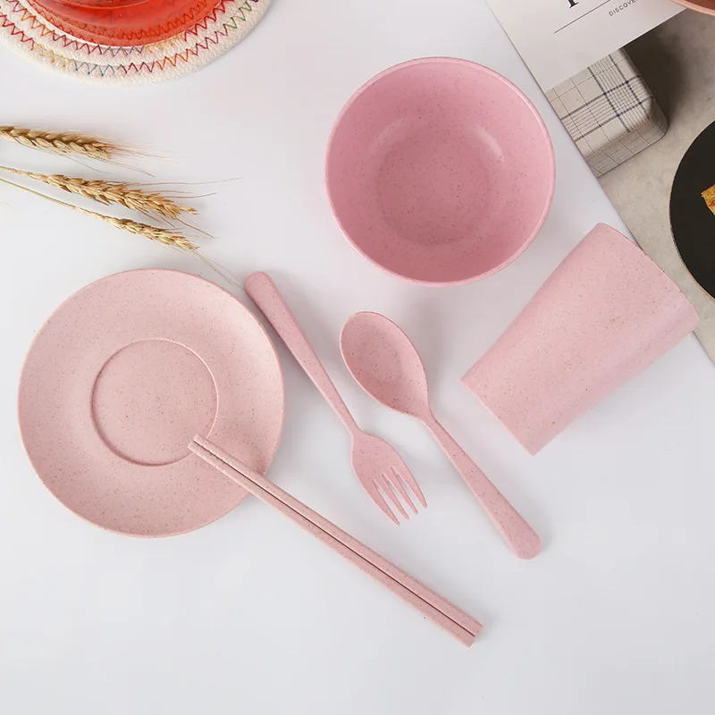 

(6pcs/Set) Wheat Straw Tableware Sets Children Bowl Dishes Dinnerware Sets Dishes Sets Dinnerware Blue Kitchen Accessories