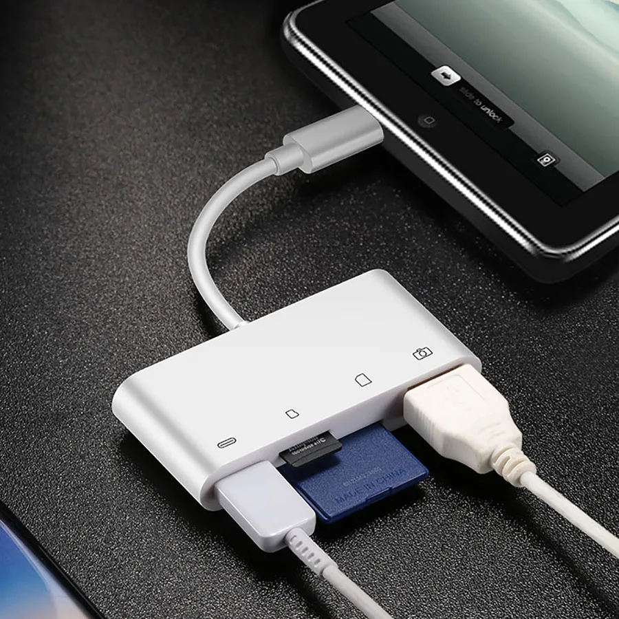 SD Card Reader for iPhone iPad Lightning to USB Female Micro SD Camera