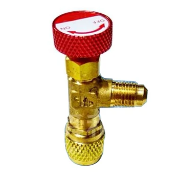 

R410A Refrigerant Charging Valve Red Knob Copper Flow Control Valve For Charging Hose 1/4"-5/16" High Quality