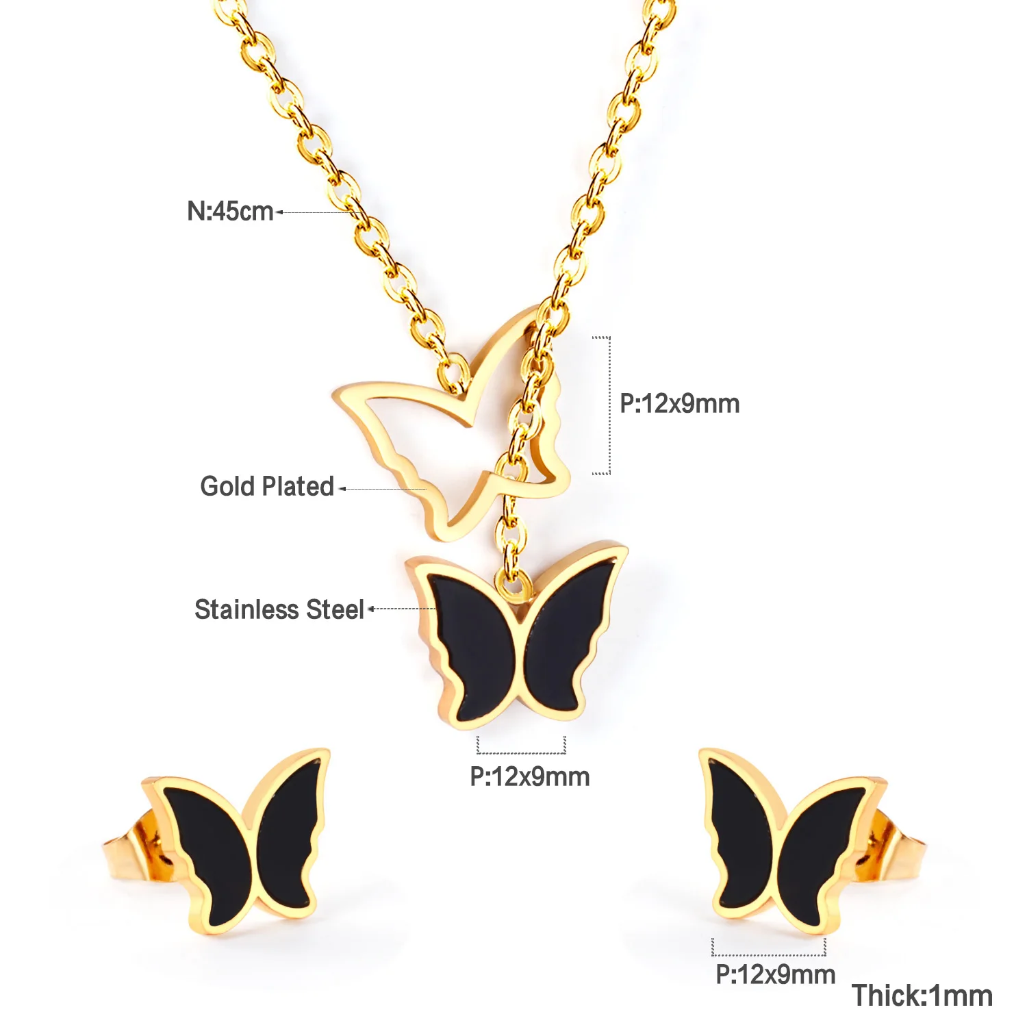 LUXUKISSKIDS Brand Design Ladies Exquisite Butterfly Necklace And Earrings Elegant Lady Jewelry Sets For Women Gifts For Girls