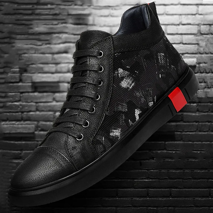 

Men High-top Board Shoe Versatile Cotton-padded Shoes with Velvet Students Bang Casual Shoes Young MEN'S Genuine Leather Winter