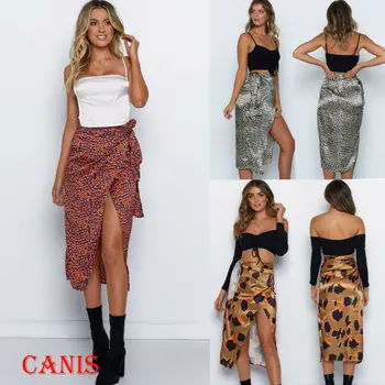 

2020 Brand New Women Leopard Skirt Slim Wrap Asymmetric Bandage Lace Up Side Split Gypsy Drape Bodycon Midi Skirts Bottom