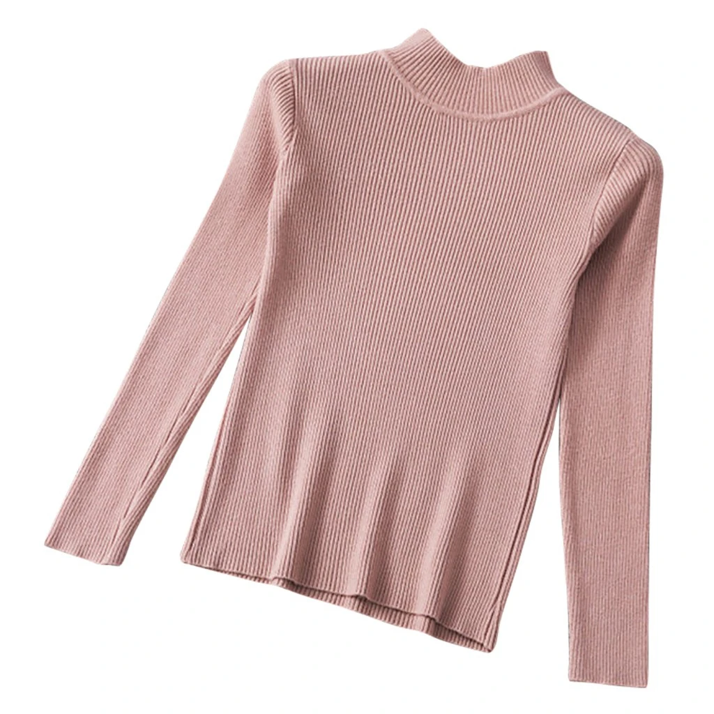 Fashion Blouse Women Top Korean Harajuku Long-sleeved Knitting Shirt  Solid Color Slim Semi-High Collar Elegant Shirts 826