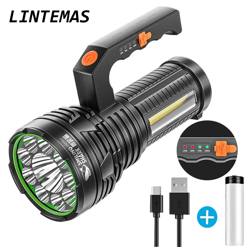 Flashlight Ten Core Powerful flashlight Strong Bright USB Rechargeable torch Multi-Functional Portable Spotlight Camping lantern | Лампы и