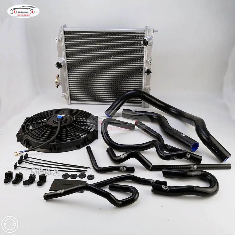 2 ROW 28/32MM IN/OUT PIPE Aluminum Radiator 92-00 FOR Honda FOR Civic EK EG D15 D16 B16 B18 Radiator+Fan+The fan frame
