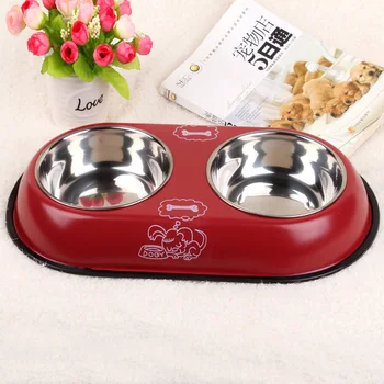 

Red Dog Bowl Stainless Steel Pet Food Bowl Teddy Cat Universal Double Bowl Dog Raising Unique Gift