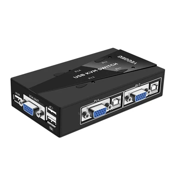 

VEGGIEG USB VGA KVM Switch 4 in 1 Out Computer KVM USB Switch for Mouse Keyboard Monitor Display Sharing Device