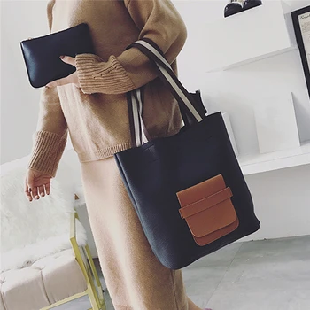 

2Pcs/set Fashion Pocket Leisure Handbags Buckle Color Bucket Ladies Bag Shoulder Bag Travel 2 Colors Women top-handle Bags