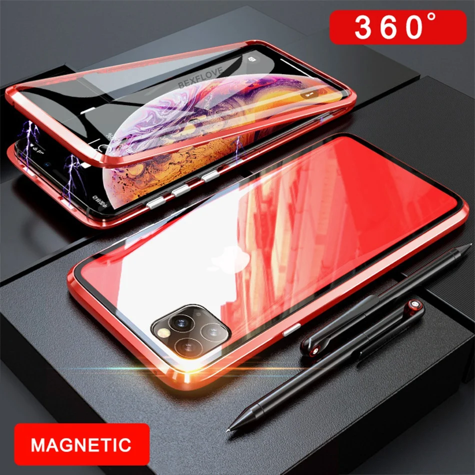 

360 Metal Case For iPhone 6 7 8 Plus X XS XR MAX Case Magnetic Luxury Shockproof Tempered Glass For Apple iPhone 11 Pro Max Case