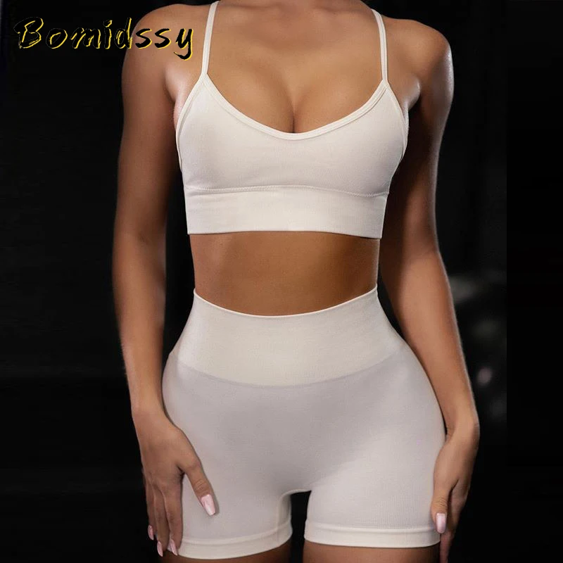 Women's Sling Fitness Wear Sexy Sports Bra Fashion Running T-shirt Tight Shorts Set High Waist Leggings Gym Workout Clothes | Спорт и