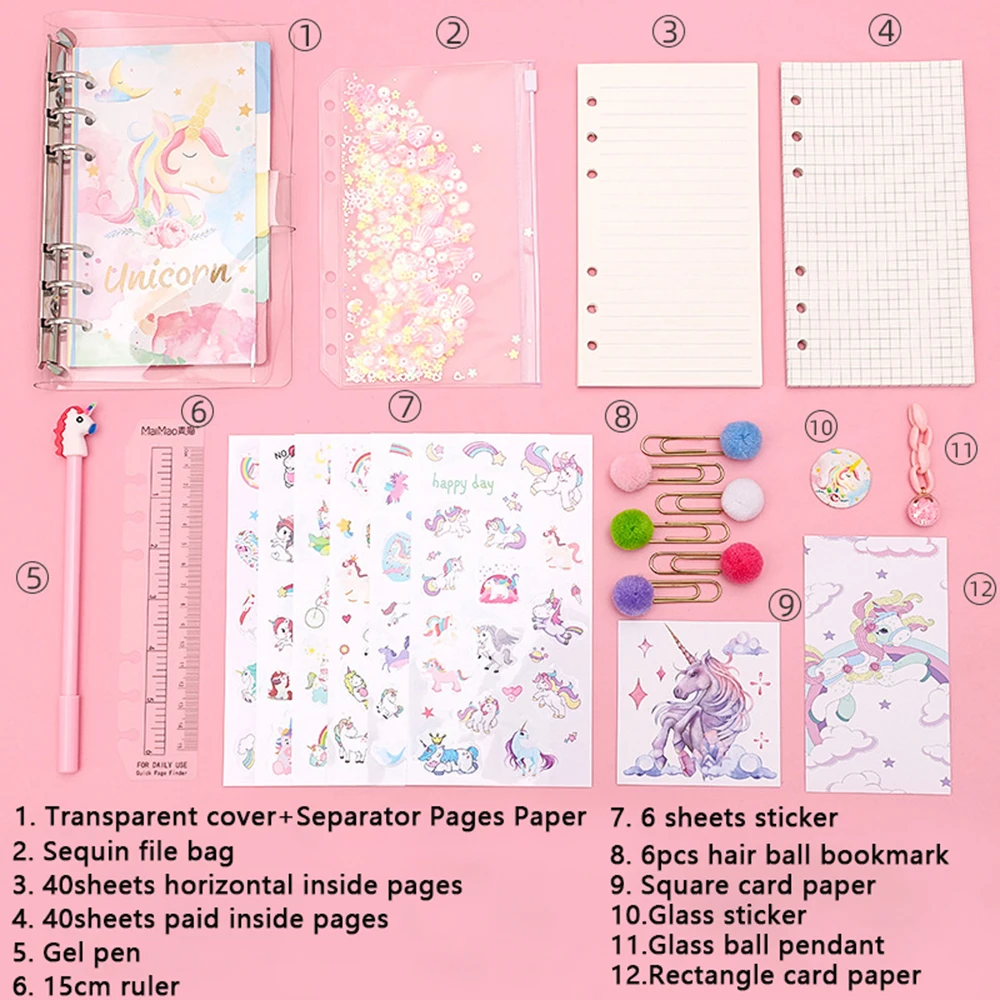 

1set Creative Girl Diary Cute Cartoon DIY Decoration A6 Notebook Diary Plan Notebook Loose-leaf Handbook Set Stationery
