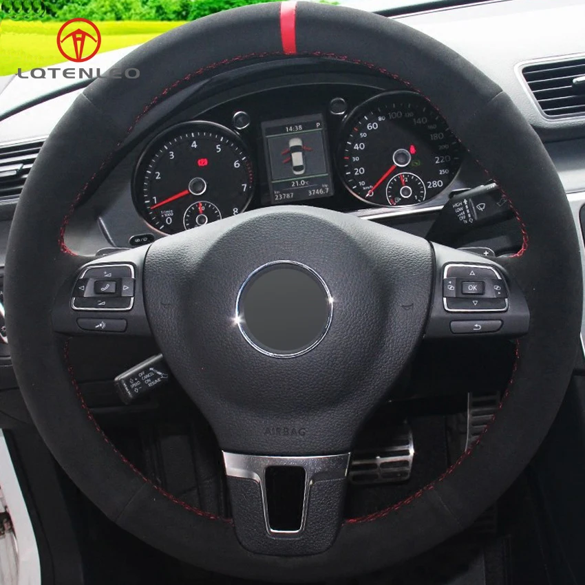 Ручная строчка LQTENLEO черная замша для Volkswagen VW Gol Tiguan Passat B7 CC Touran Jetta MK Mk6|car steering wheel
