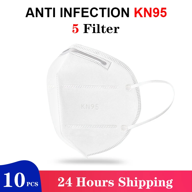 

5 pcs/bag KN95 CE Certification Face Mask PM2.5 Anti-fog Strong Protective Mouth Mask FFP2 Respirator Reusable