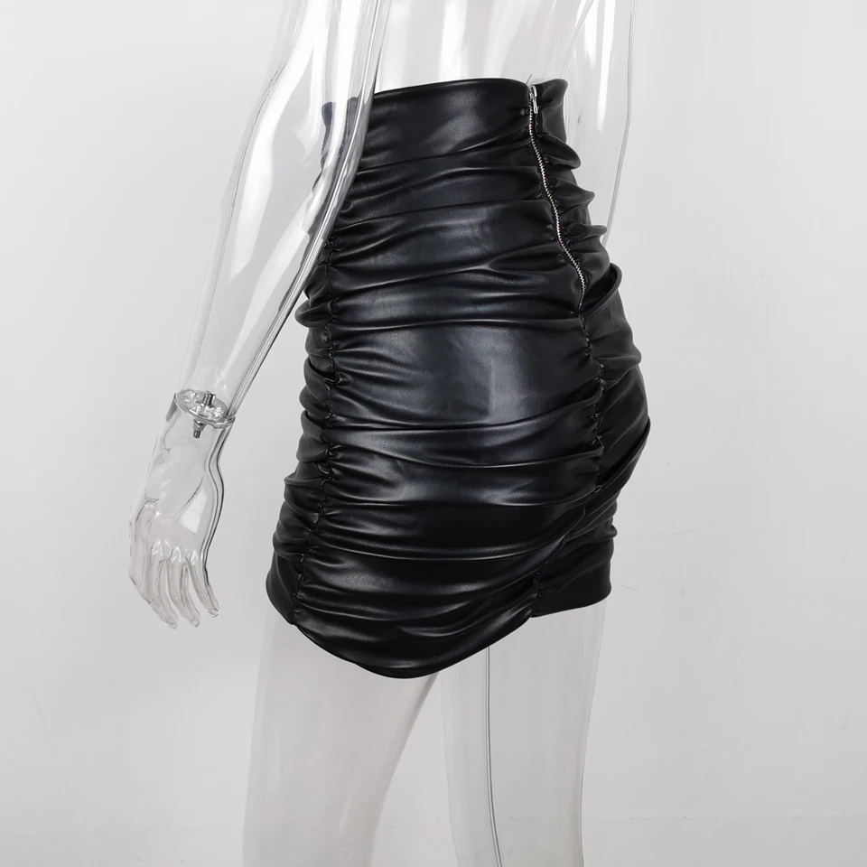 JillPeri, Женская юбка из искусственной кожи, Кайли, сексуальная, с рюшами, высокая талия, черная, ультра короткая, мини-юбка, тянущаяся, для праздника, вечеринки, одежда, юбки
