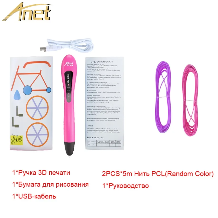 VP013D Anet низкая температура безопасный DIY 3D Ручка для детей Создание подарок с нить из ПКЛ 3D Ручка для рисования из России - Цвет: Pink 3D Pen