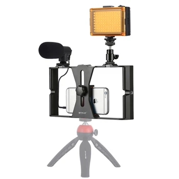 

PULUZ PKT3022R Vlogging Live Broadcast Smartphone Video Rig Kits with LED Video Light Microphone Cold Shoe Tripod Mount Head