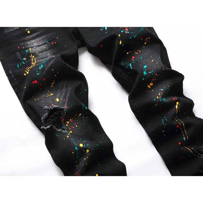 2022 High Quality Men Casual Black Jeans Paint Slim Straight Hole Biker Jeans Autumn Jean Homme Male Denim Pants Plus Size 42 4