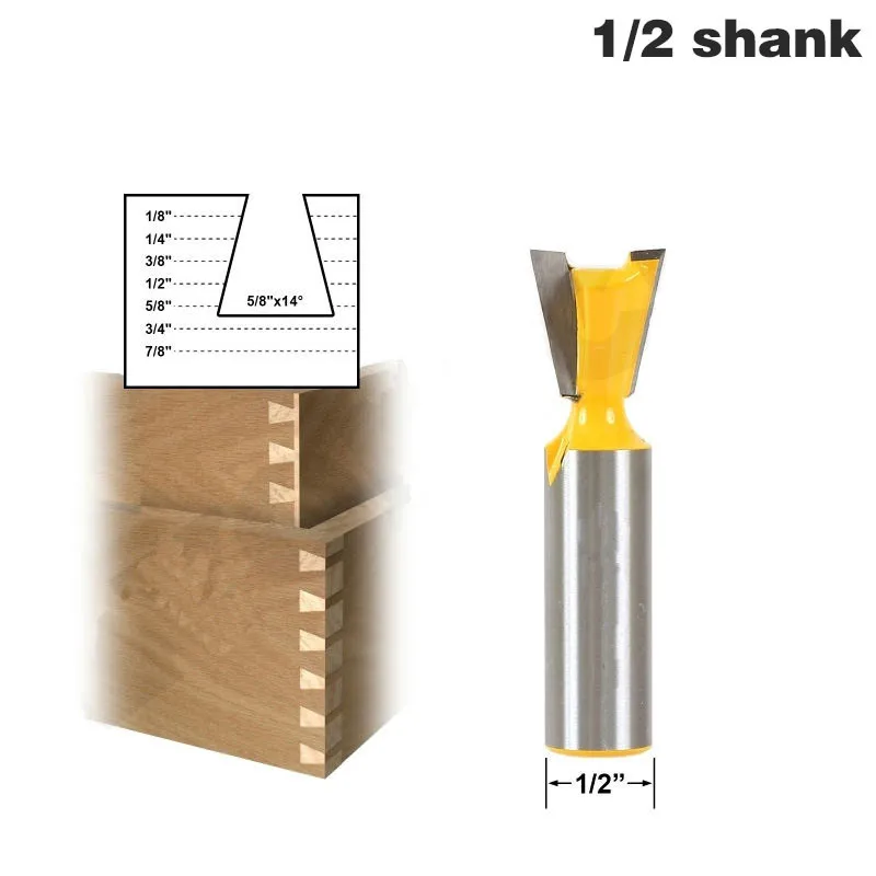 

1pc 1/2 Shank Milling Cutter Woodwork Dovetail Router Bit - 5/8" X 14 Degree - 1/2" Shank Tenon Cutter For Woodworking Tools