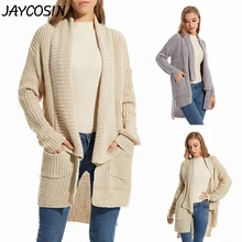 JAYCOSIN, женские свитера, Осень-зима, однотонный, отложной воротник, карман, вязаный свитер, пальто, Повседневный, накидка, кардиган, свитер, пальто