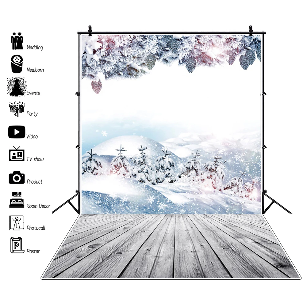 

Laeacco Winter Snow Pine Snowflake Wooden Floor Baby Child Portrait Photo Backdrops Photography Backgrounds For Photo Studio