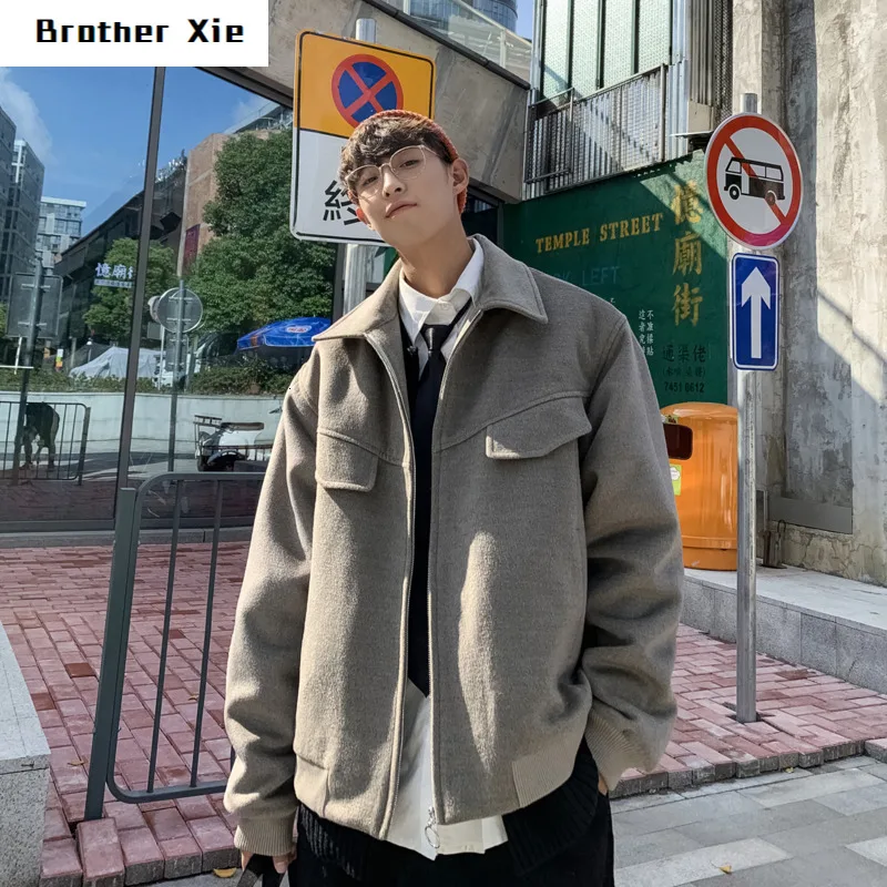 

Winter Thick Woolen Coat Men's Warm Fashion Solid Color Casual Woolen Jacket Man Streetwear Wild Woolen Coat Male Overcoat