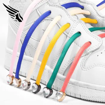 

A pair of heart-shaped water drill metal head elastic shoelaces, suitable for adult and children multi-functional lazy shoelaces