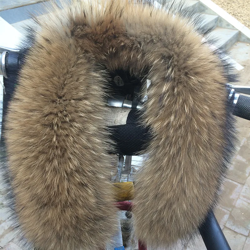 2022 100% Natural Jacket Fur Collar Real Raccoon Fur Women Scarves Winter Coat Female Neck Cap Long Warm Genuine Fur Scarf 6