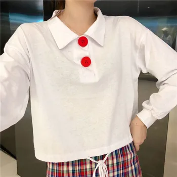

New Sweet Sweater Women Turn-down Collar Autumn Solid Color Loose Long Sleeve Casual Simple Wild Short Sweater