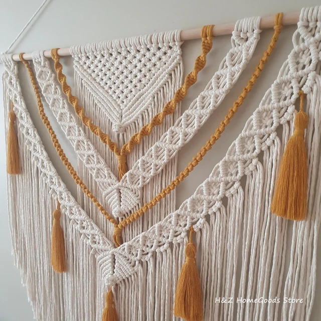 Arazzo Da Parete In Macramè Bohémien - Foglia Arte, Cotone Intrecciato A Mano, 120x75 Cm, Decorazione Per Camera - Foto 12