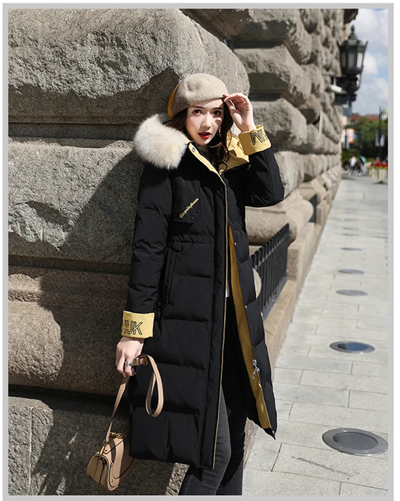 Длинный женский пуховик, зимнее теплое пальто с меховым капюшоном, большие размеры, повседневное женское пальто и куртка для офиса, женские пуховики
