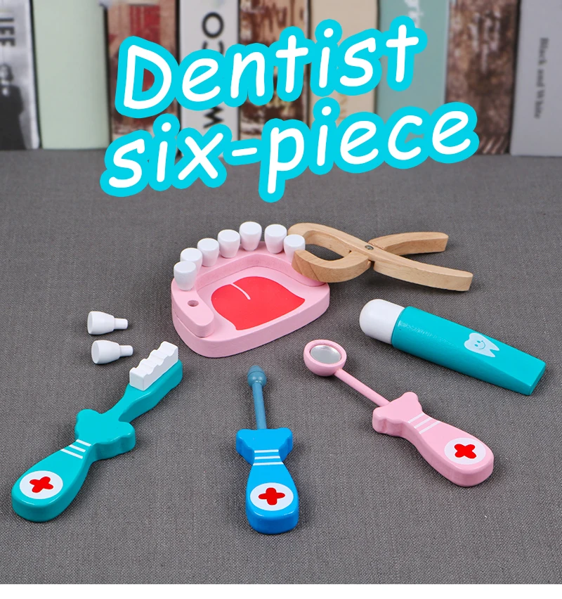 

Children's Dentist kids doctor Set Tooth Protection Toy Wooden Six sets of toothpaste toothbrushes for family dental tools