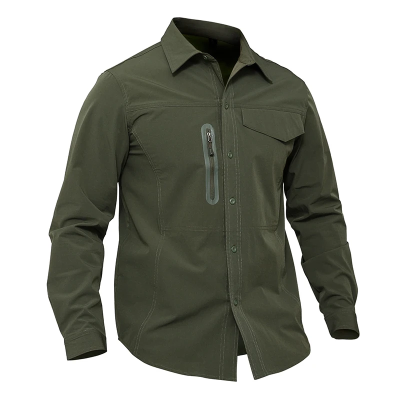 Мужская рубашка Военная быстросохнущая Мужская тактическая одежда дышащая походные рубашки с длинными рукавами - Цвет: Army Green