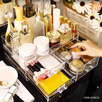 

Makeup Organizer 3 Drawers Acrylic Cosmetic Storage And Jewelry Display Box Interlocking stackable design Size 32X20X13.5cm JS