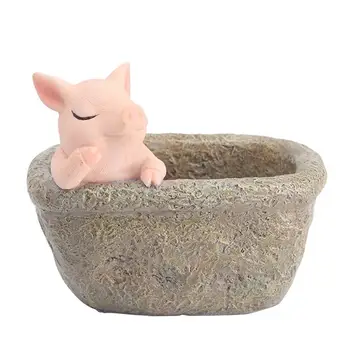 

1PC Resin Flowerpot Plant Pot Macetas Cute Piggy Pot Succulent Plant Pot Cactus Plant Pot Container Planter (Thinking Pig)