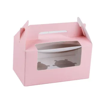 

20 SET of Sweet Pink 2 holes cupcake box with handle