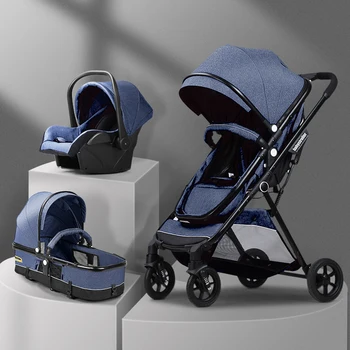 

3in1 High Landscape Fold Baby Stroller Portable Travel Kid Carriage Linen Fabric 6.9kg Lightweight Stroller Buy1 Get 9 Free Gift