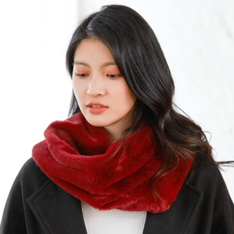 Korean Faux Rabbit Fur Scarf Collar Winter Cashmere Solid Plush Thicken Warm Scarves Snood Women Cycling Windproof Pullover O23 |