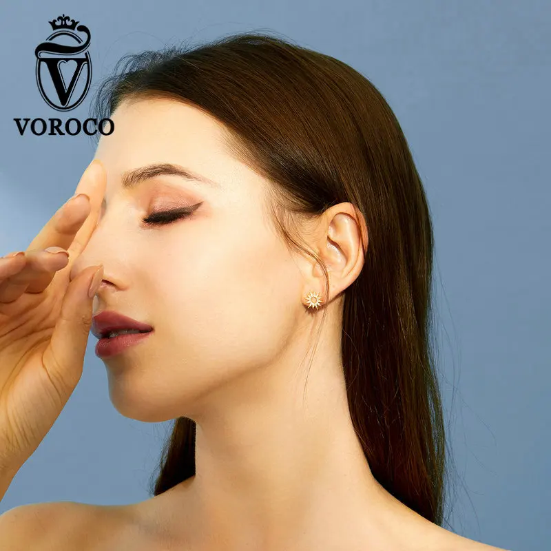 VOROCO настоящий 925 пробы серебристо желтое золото Сияющие серьги гвоздики