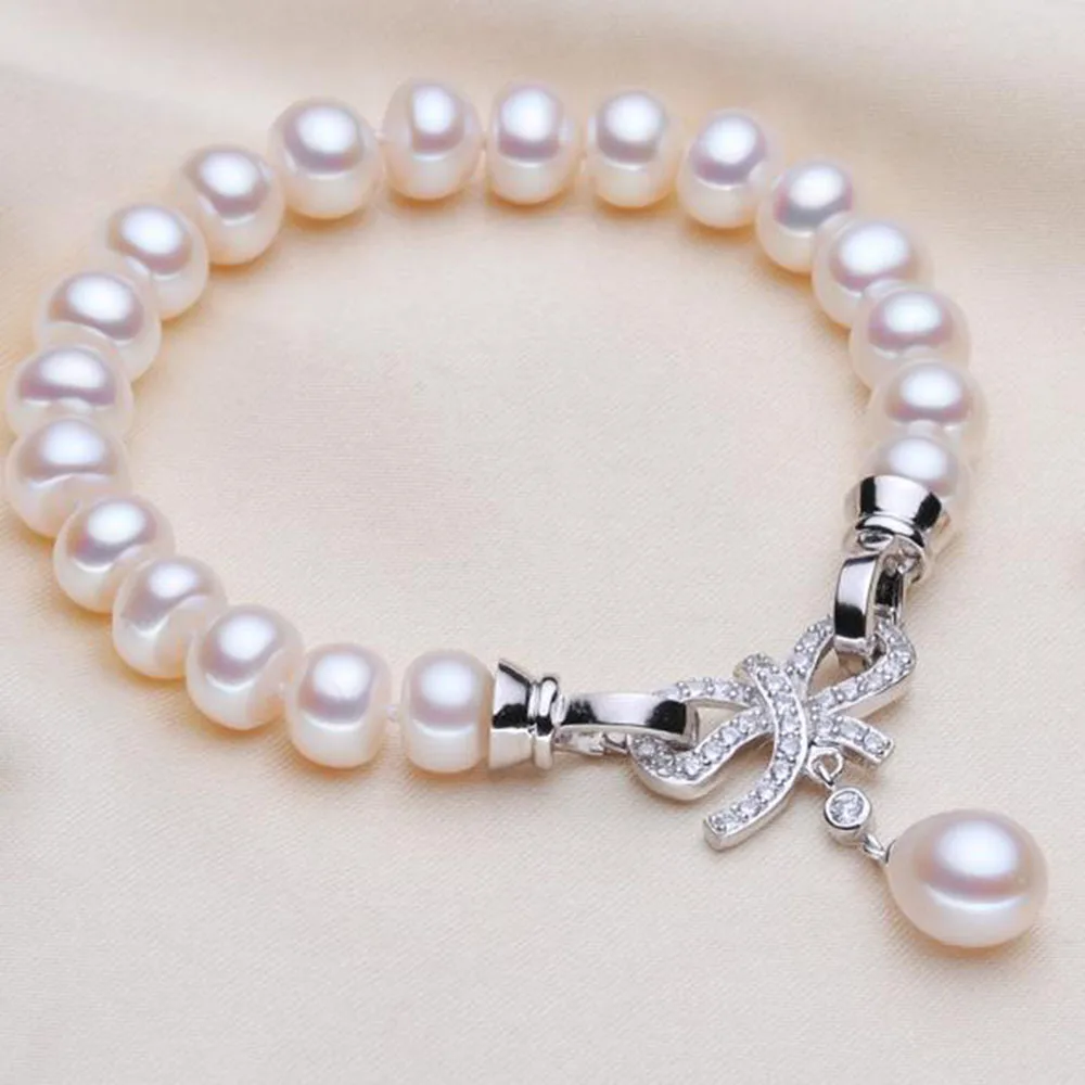 

YKNRBPH Women's S925 Sterling Silver Pearl Pendant Bracelet Elegant Freshwater Pearl Bracelets Jewelry