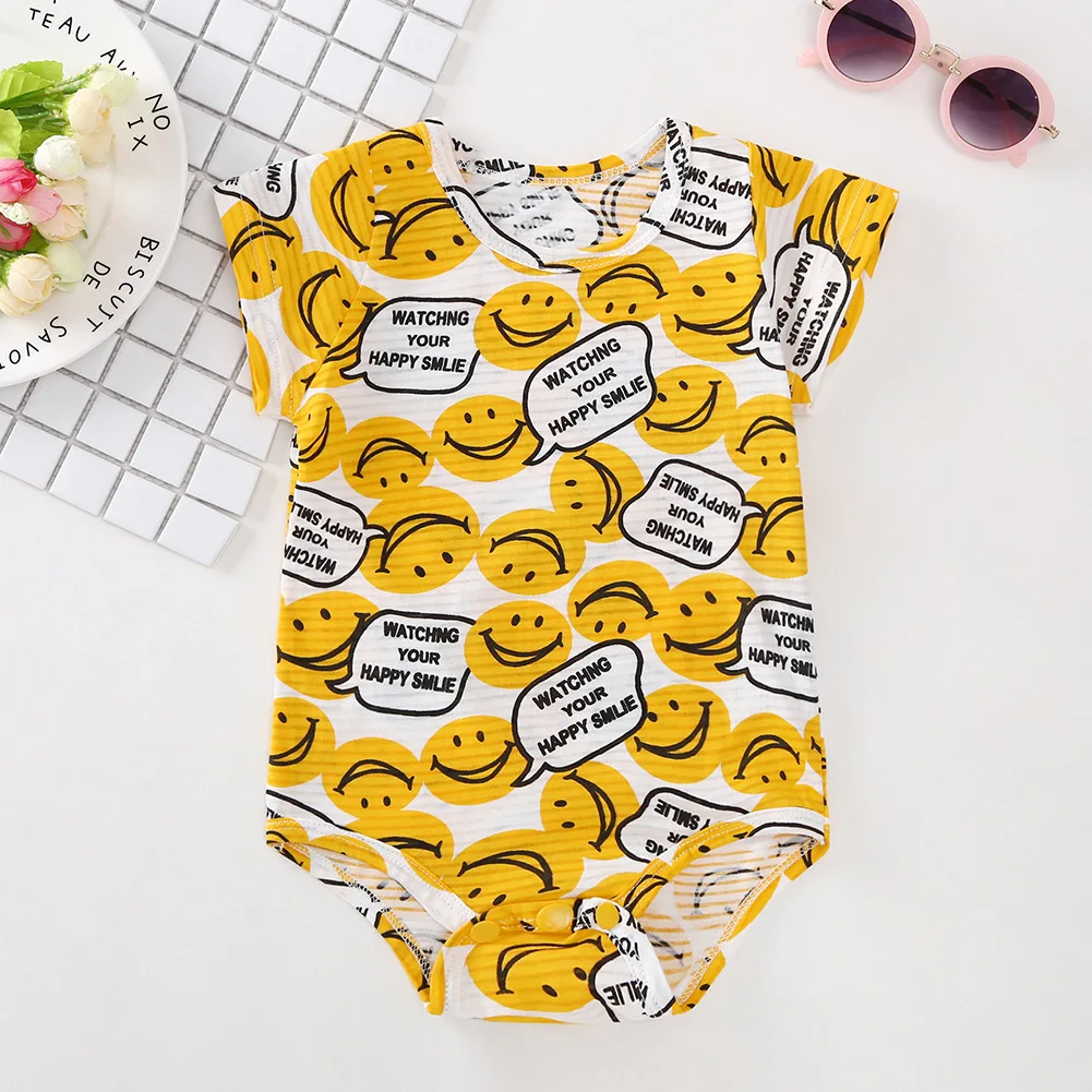 

INS Hot Selling Childrenswear Europe And America Cross Border for Stripes Yellow Smiley Soft And Comfortable Pure Cotton Printed
