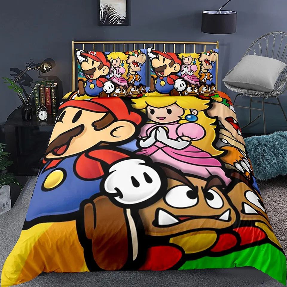 Mulmf Game Characters Bedding Covers Super Mario Duvet Cover Set Bed Set Queen 3 Piece Bedspreads Kids Furniture Decor Storage Bedding Sets Collections