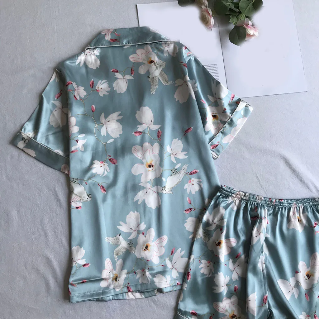 KANCOOLD печать короткий рукав шелк ComforblePajamas комплект Двойка комплект Пижама, пикантная сорочка для Для женщин спальный горячий сет