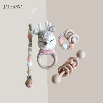 

Personalise Baby Pacifier Clips Teething Bracelets Crochet Elk Soother Holder Chain Baby Rattle Teether Newborn Baby Dummy Clips