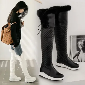 

Flat heels women's snow boots winter warm fur women's shoes knee high rabbit hair thick bottom knight boots women's shoes