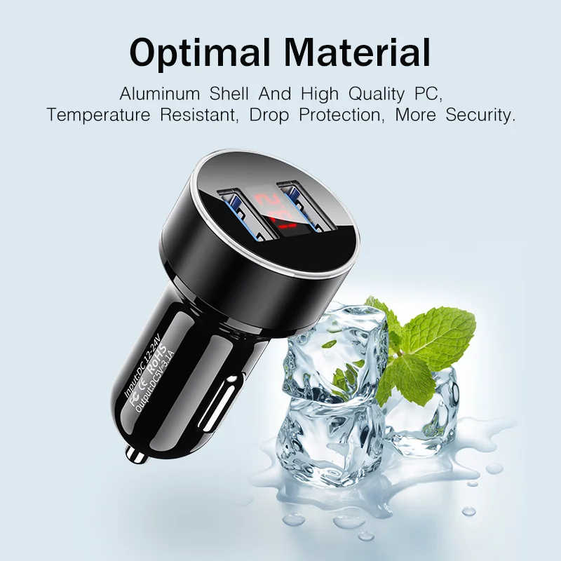 Автомобильное зарядное устройство Mini Dual USB со светодиодным дисплеем