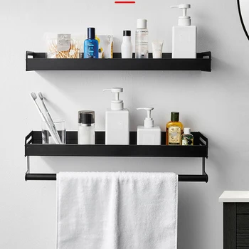 

Black Aluminum Bathroom Shelf Wall Mounted Square Shampoo Shelf Cosmetic Shelves Kitchen Storage Shelf Rack Organizer J9