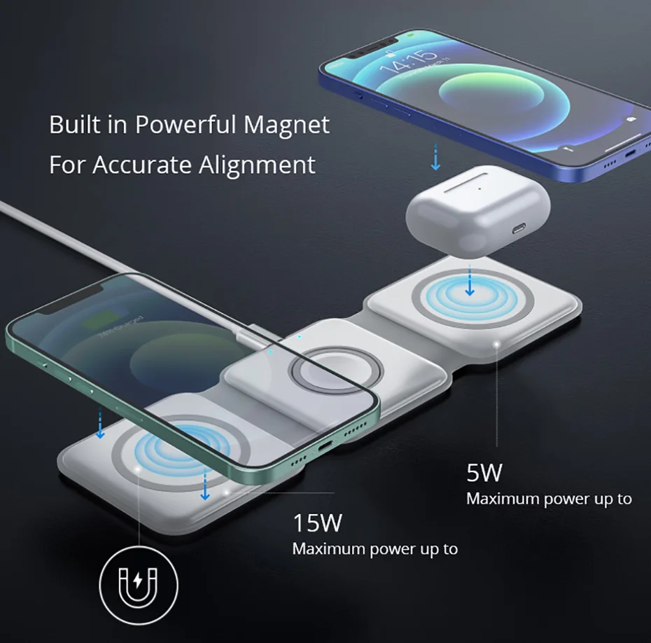 magsafe wireless charger Bonola 3 in 1 Foldable Wireless Charger for iPhone 13 12 Pro Max Magnetic Portable Wireless Charger for Apple Watch 7/Airpods 3 wireless charging station