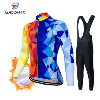 

KUWOMAX Winter Thermal Fleece Cycling Jerseys Set Long Sleeve MTB Bicycle Clothing Mountain Bike Clothes Sportswear Wear Suit.
